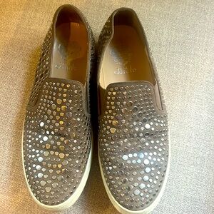 Vince Camuto tan and silver studded loafers